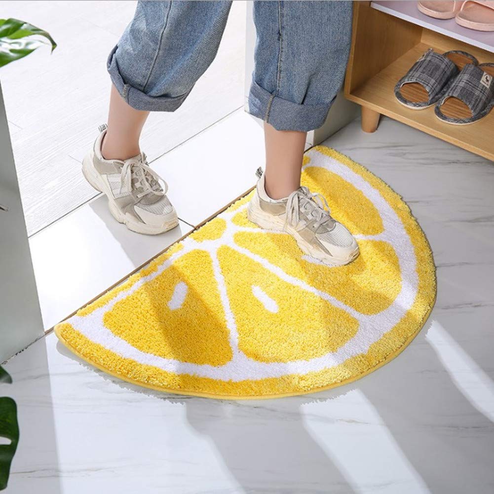 UKELER Home Entrance Rug Half Round Yellow White Door Mat Dirt Trapping Rugs Non Slip Absorbent Bath Rugs Bathtub Mat for Kids, 31.5''x19.7''