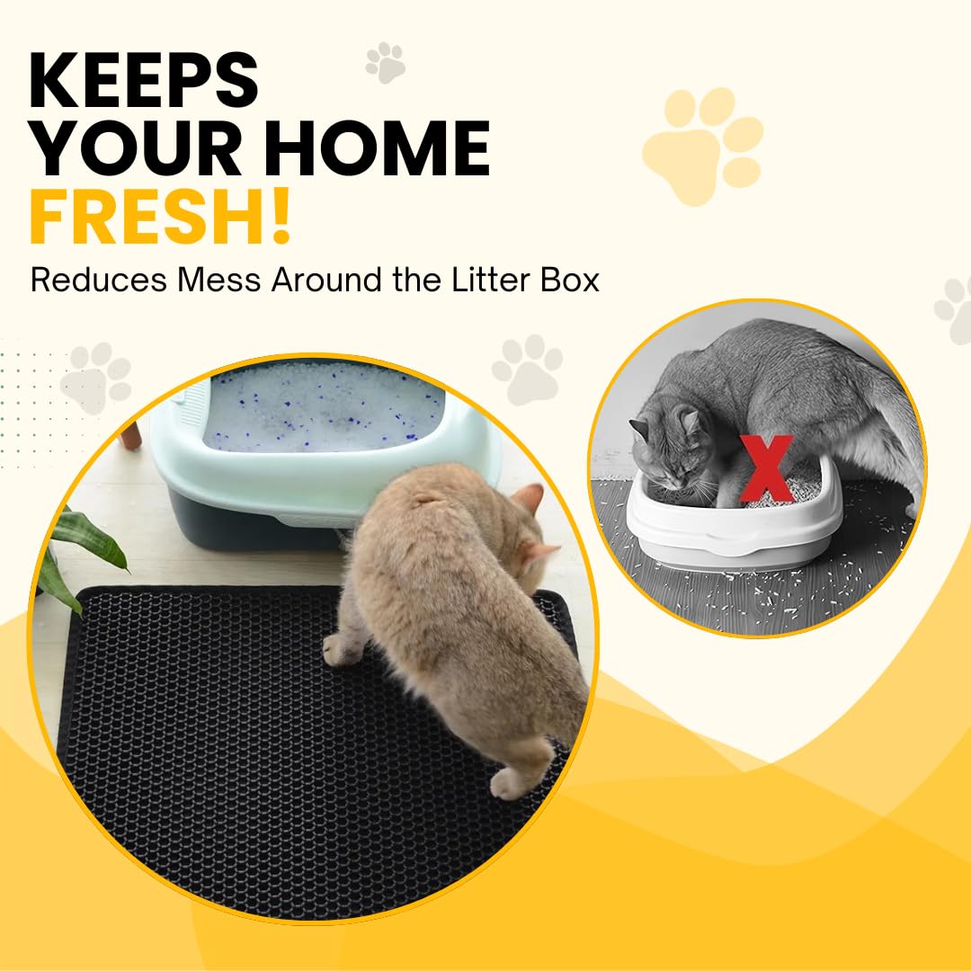 Andalus Brands Large Cat Litter Mat - Waterproof & Urine-Proof Litter Box Mat, Non-Slip Kitty Litter Mats for Floor, Easy to Clean Litter Trapping Design (30" x 24", Grey)