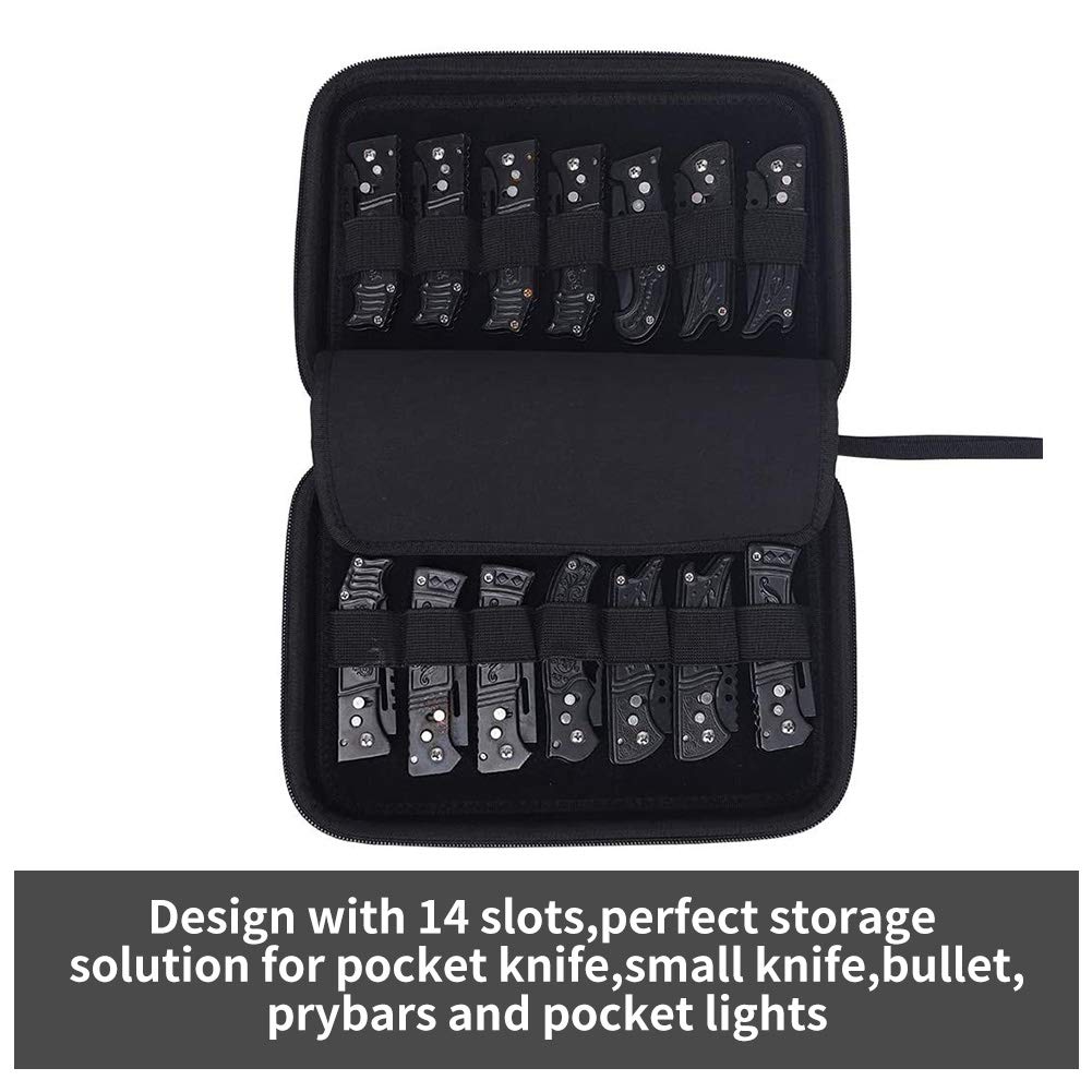 HERSENT Pocket Knife Display Case,Knife Storage Organizer,14 Slots Folding Knife Storage Case,Small Knife Collection Carrier Bag for Survival Tactical Outdoor EDC Mini Knife