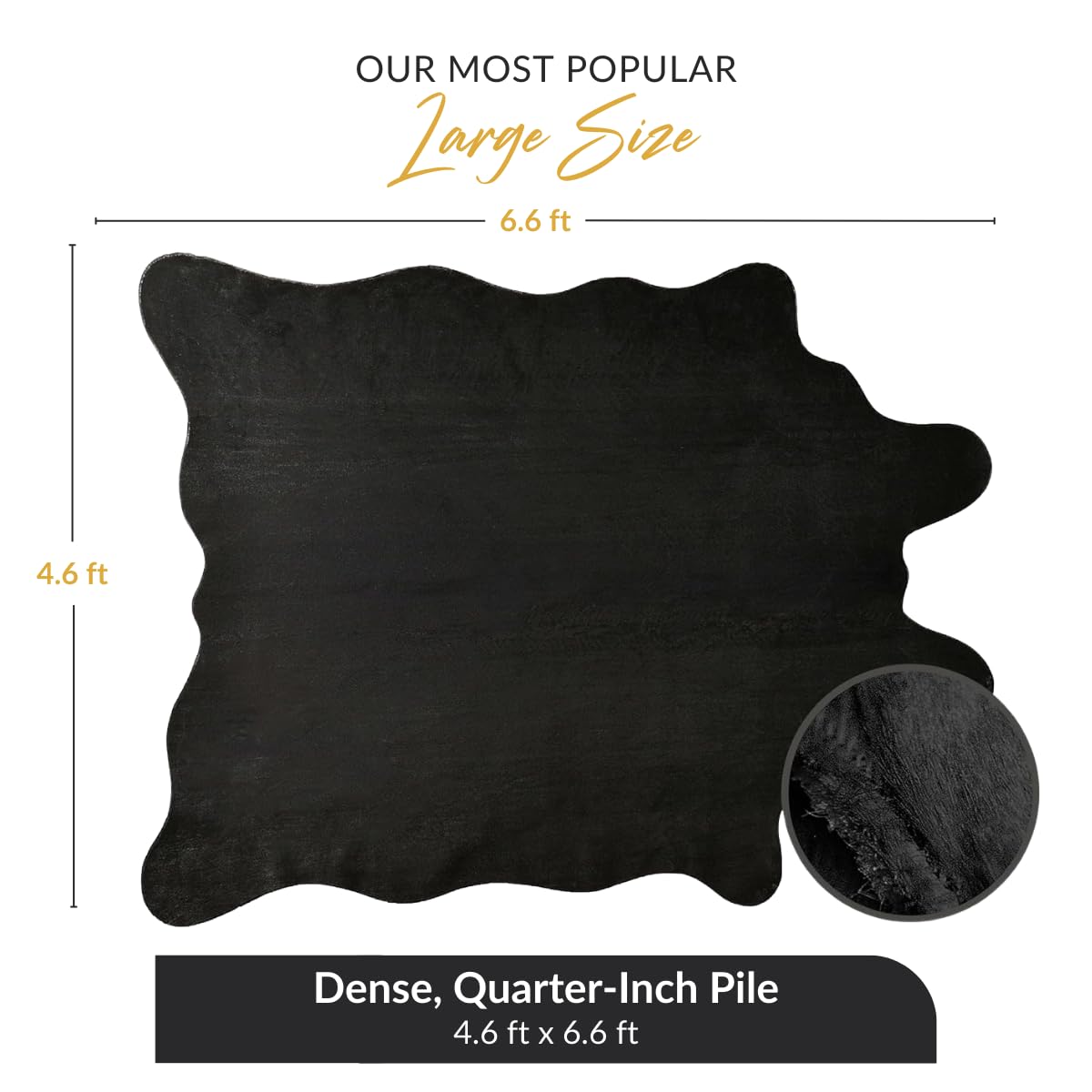 NativeSkins Faux Cowhide Rug – Midnight Black (Large) | 4.6ft x 6.6ft | Triple-Layer Support | Ultra-Soft Pile | Hand-Cut, Faux Suede No-Slip Backing | Western Rug | Cow Hide Animal Print