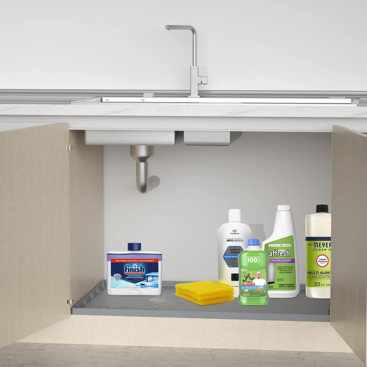 Under Sink Mat Waterproof for 36" Cabinet, Kitchen Rubber Mat, Holds Over 3.3 Gallons Liquid, Carbon Cabinets Leak Protector, Bathroom Sink Line Drip Tray, Gray 35x22.5 inch