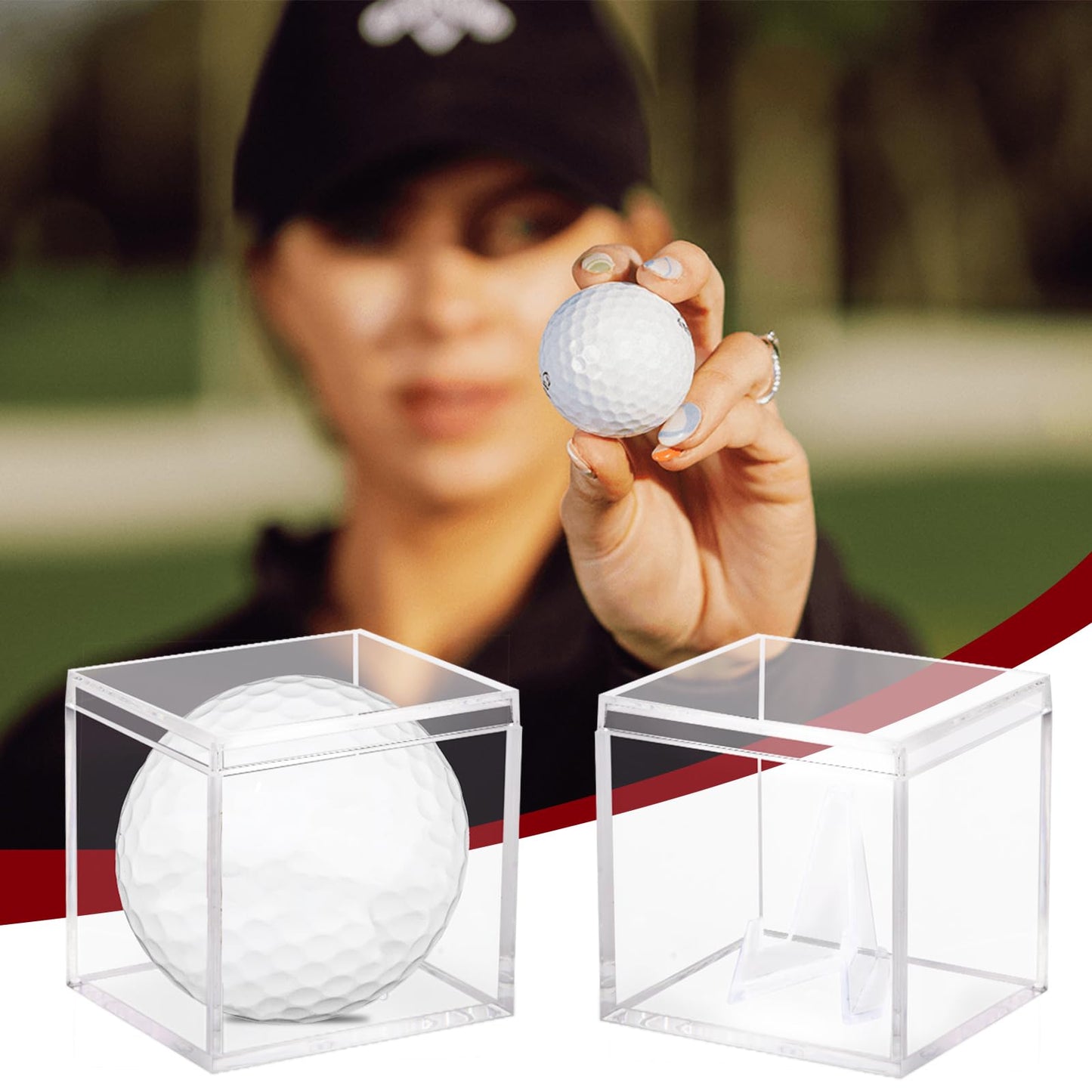 3 Pack Championship Ring Display Case Clear Acrylic Display Case Mini Football Baseball Softball Ring Holder Display Box Single Coin Stand 1 Slot Ring Hole Storage Box for Sports Fans, 2.16 Inch
