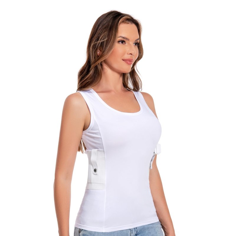 Concealed Carry Holster Tank Top - Everyday Conceal Carry Tactical Compression Bottom Shirts - Fits Small, Compact Equipment White(M)