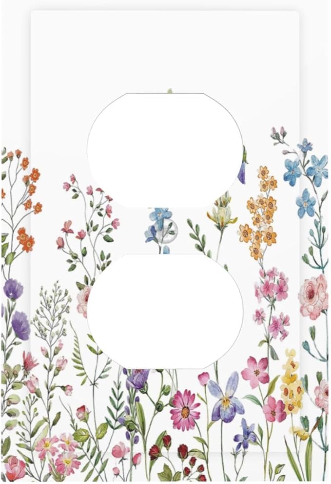 Rustic Wild Floral Vintage Watercolor Flower 1 Gang Duplex Receptacle Switch Wall Plate Decorative Switchplate Outlet Covers Electrical Plug Cover Faceplate for Bathroom Home Decor