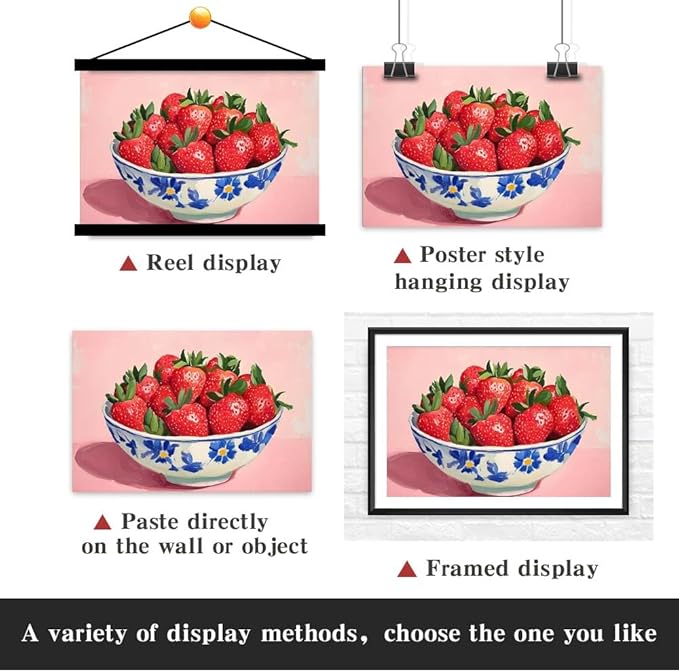 Yesad Strawberry Wall Art Print, Pink Kitchen Wall Décor Fruits Prints Canvas Wall Art Vintage Painting Pictures Modern Wall Décor for Living Room Dining Room Bedroom (Unframed,30”x20”, Strawberry)
