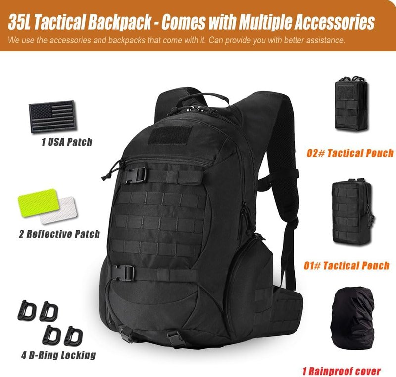 Tactical Motorcycle Backpack - 35L Military-Grade Design | Black Color