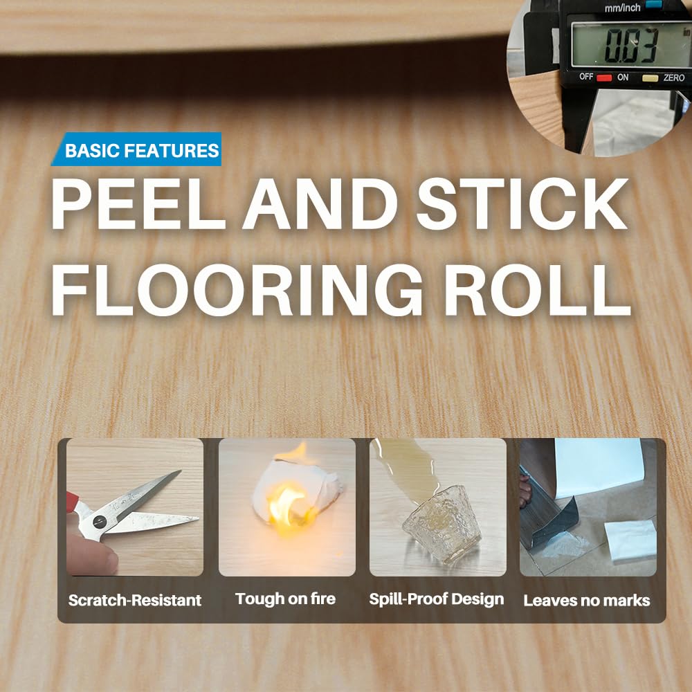 auxua Wood Grain Peel and Stick Floor Tiles – 11.8” Width, Full Roll Length of 118" – Versatile Design for Any Space, Yellow Self Adhesive Vinyl Flooring, Waterproof and Non-Slip Features