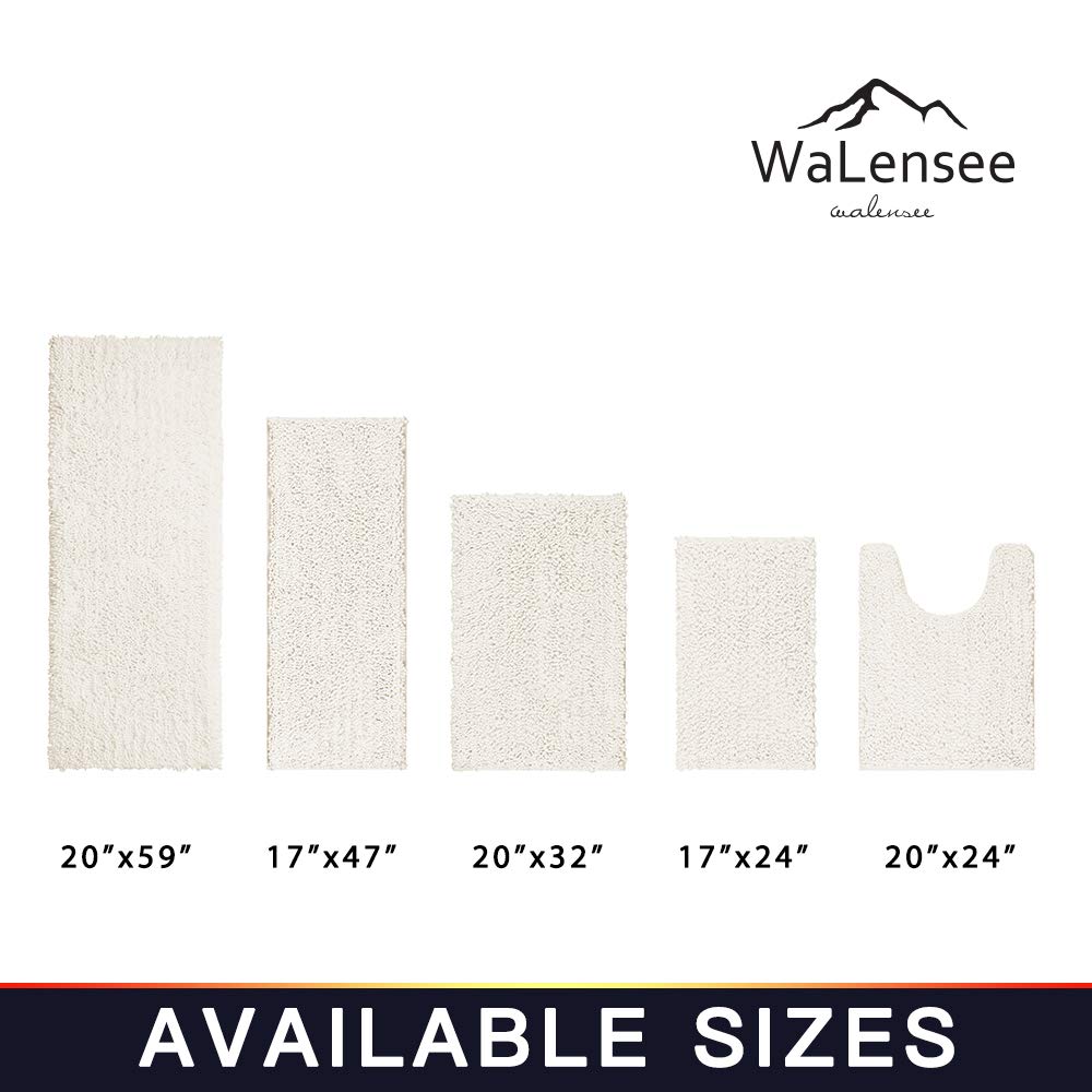 Walensee Bathroom Rug Non Slip Bath Mat (24x17 Inch Ivory) Water Absorbent Super Soft Shaggy Chenille Machine Washable Dry Extra Thick Perfect Absorbant Best Small Plush Carpet for Shower Floor