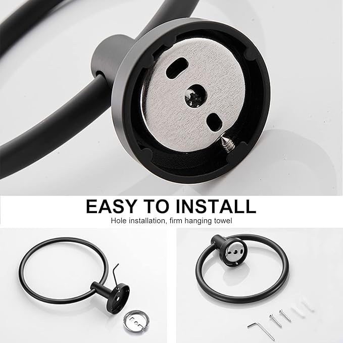 SetSail Towel Holder for Bathroom Wall Matte Black Towel Ring Stainless Steel
