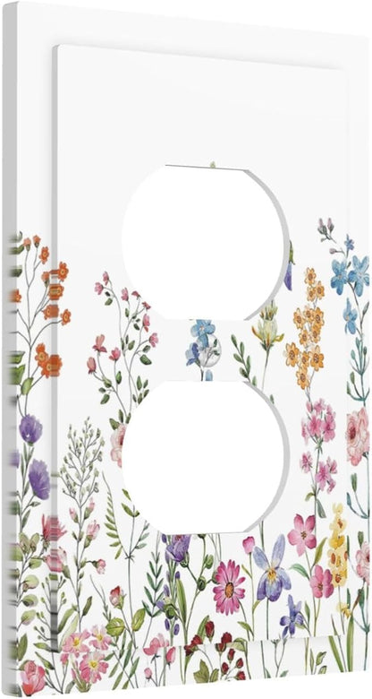 Rustic Wild Floral Vintage Watercolor Flower 1 Gang Duplex Receptacle Switch Wall Plate Decorative Switchplate Outlet Covers Electrical Plug Cover Faceplate for Bathroom Home Decor