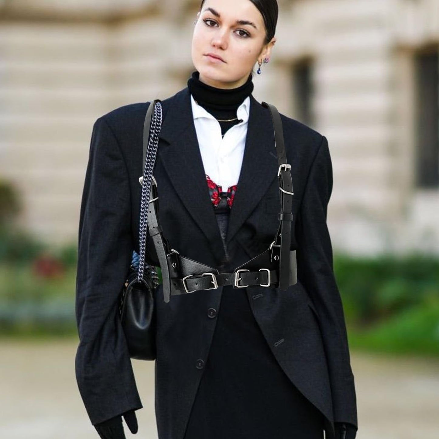 Plus Size Harness Belts for Woman, Black Waist Belt Women Leather Harness Women Goth Belts Gothic Accessories for Woman, Wide Black Womens Fashion Rave Belt Gothic Top Halloween Leather Top Vest