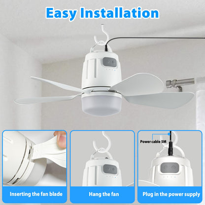 Gliztech Gazebo Fan Outdoor Hanging with Light, Patio Plug in Ceiling Fan with 16.5ft Cord, Remote & Hook, Portable for Outside Canopy, Pop up Tent, Pergola (20'')