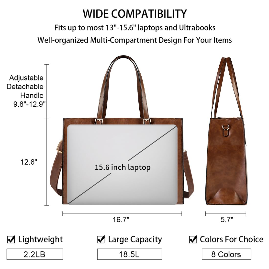 Laptop Bag for Women Waterproof Lightweight Leather 15.6 Inch Computer Tote Bag Business Office Briefcase Large Capacity Handbag Shoulder Bag Professional Office Work Bag