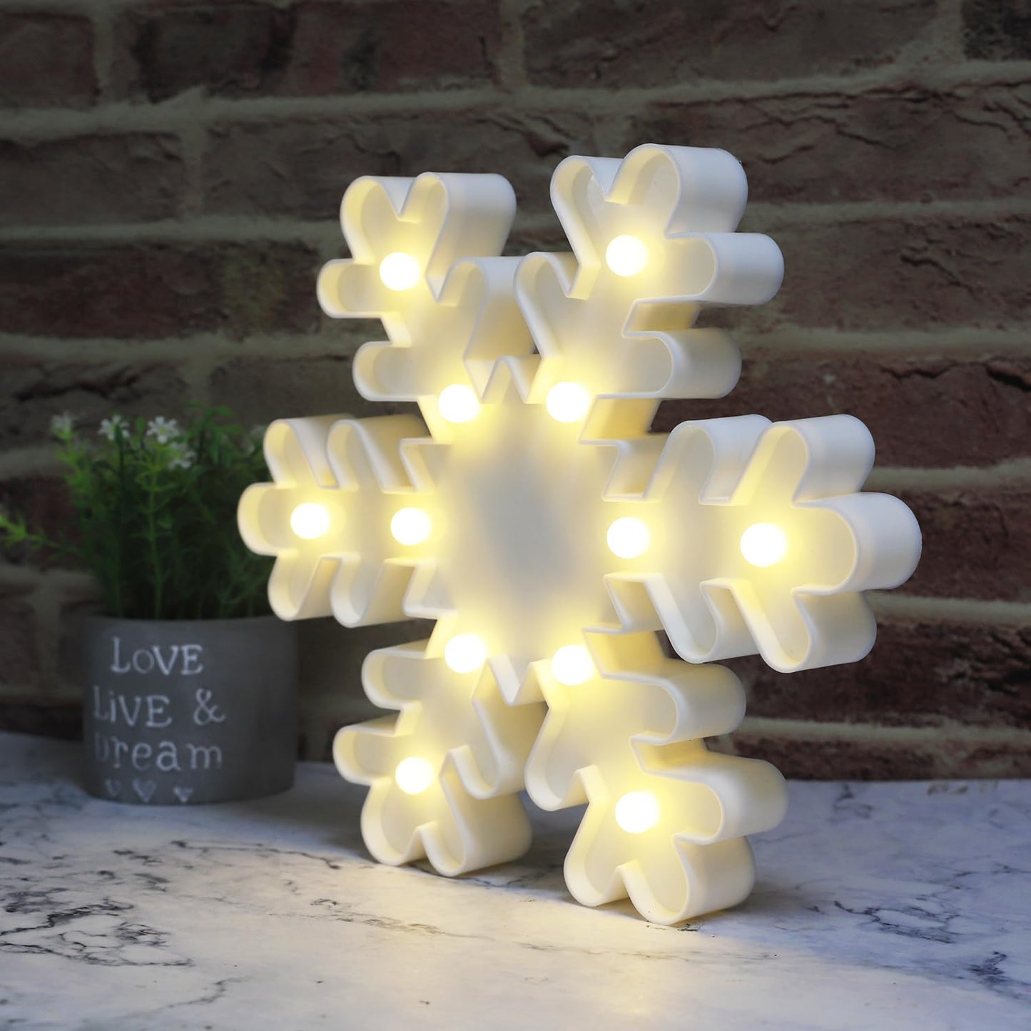 Vicila Snowflake Marquee Sign Christmas Lights, LED Night Lights Table & Wall Lamp for Bedroom, Kids' Room, Nursery Room, Home, Christmas Decorations - White Snowflake