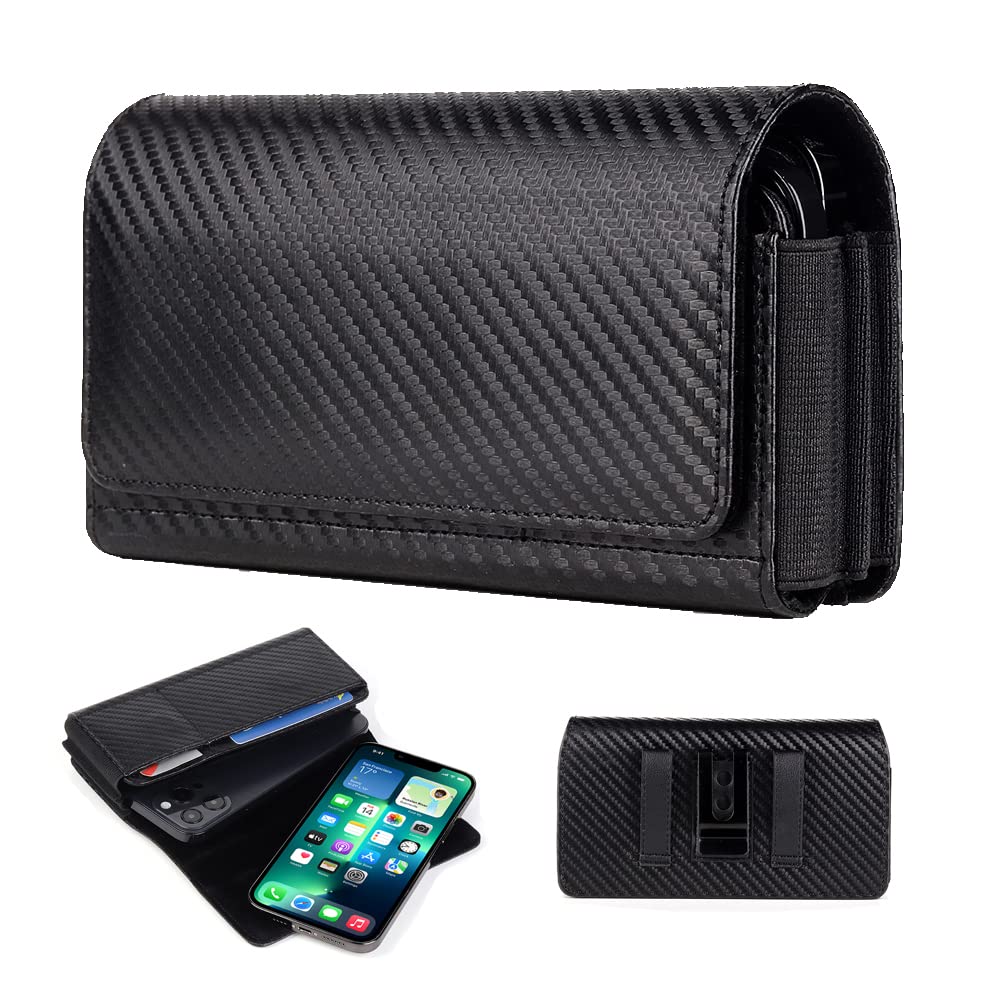 Dual Horizontal Belt Clip Holster 2 Cell Phone Pouch Case Holder for iPhone 15 Pro Max, 16 Pro Max, 14 Plus, 13 Pro Max Galaxy S25 Ultra S24 FE S23 Ultra S21+ A16 A35 A15 A54 Pixel 8 Pro 7 OnePlus 12