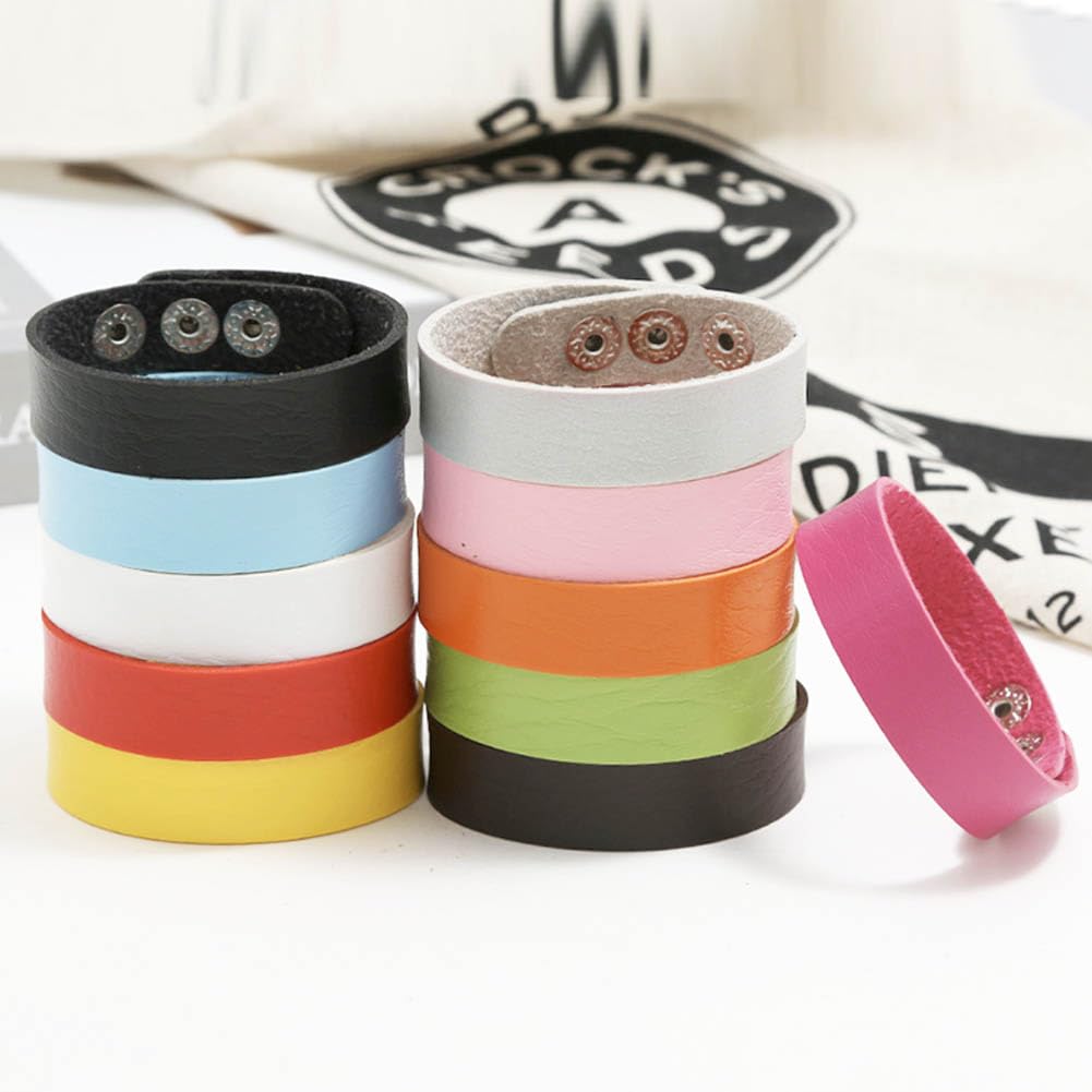 KABAKE 20 Pack Faux Leather Bracelet Blank Snap Bracelets Colorful Adjustable Plain PU-Leather Wrist Cuffs for Men Women DIY Craft Wristbands