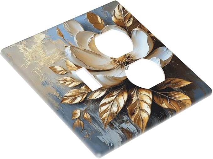 Decorative Art Light Switch Covers Gilded Bloom 2 Gang Single Toggle Duplex Combination Electrical Faceplate Switchplate Wall Plate for Home Decor