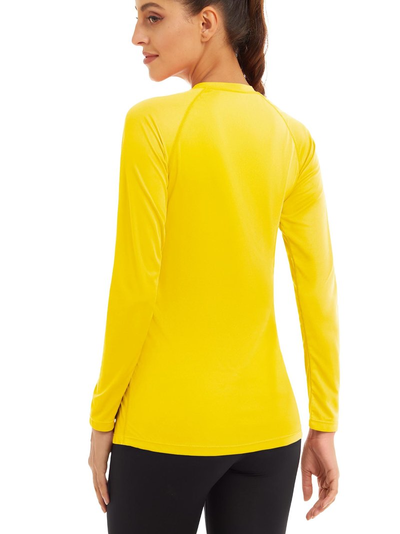 Athletic Women's Fitted Running Shirt, Sun Protection Long Sleeve - Lightweight, Yellow