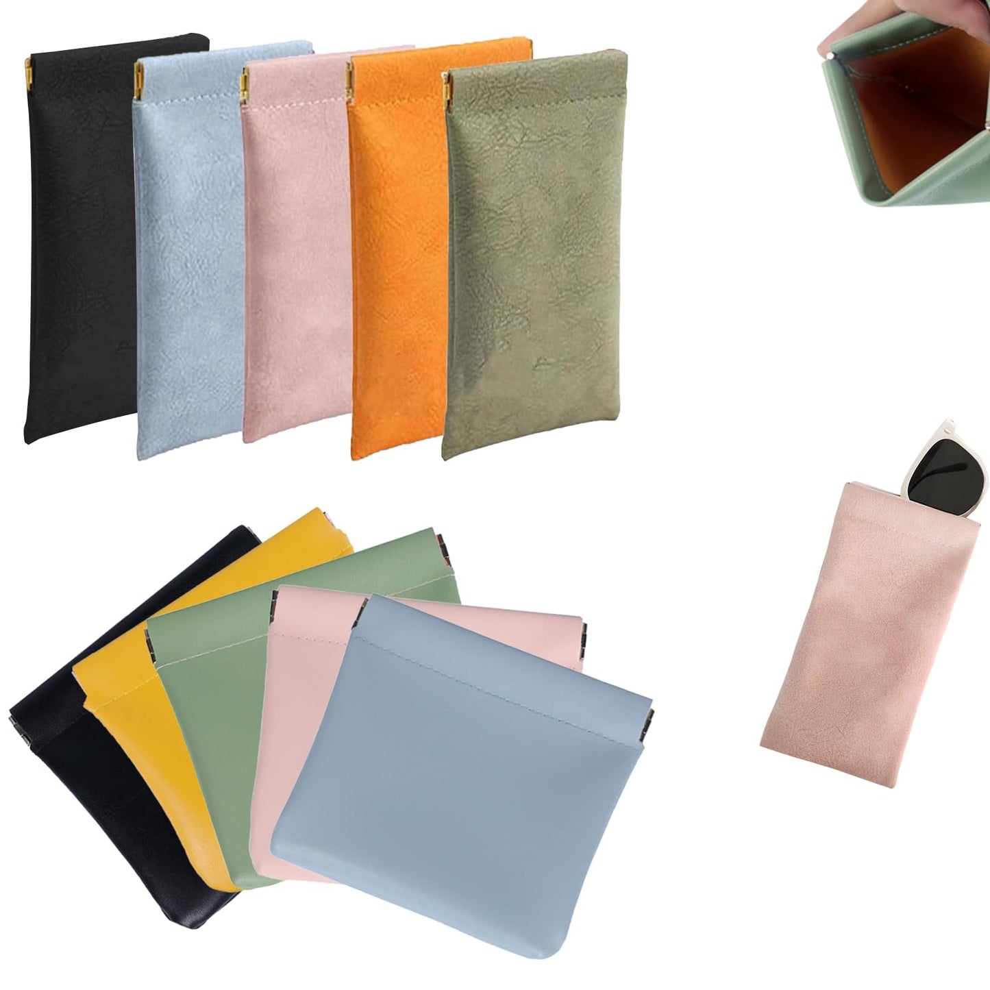 KJMYYXGS 10 pcs Personalized Snap Closure Leather Organizer Pouch for Purse Portable Jolly Wish Pouches Small No Zipper Self-Closing Lambskin Pocket Cosmetic Bag for Women