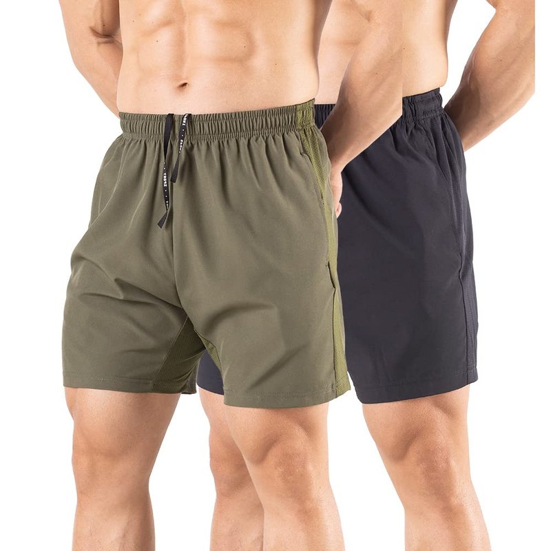 Gaglg Men's 5" Running Shorts 2 Pack Quick Dry Athletic Workout Gym Shorts with Zipper Pockets Black/Green,XX-Large