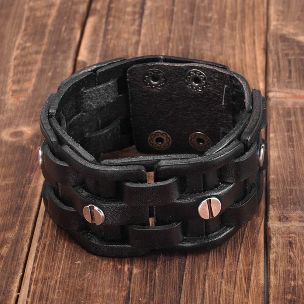 Zysta Punk Gothic Mens Genuine Leather Braided Bracelet Wristband Cuff Bangle 8.5-9" Black