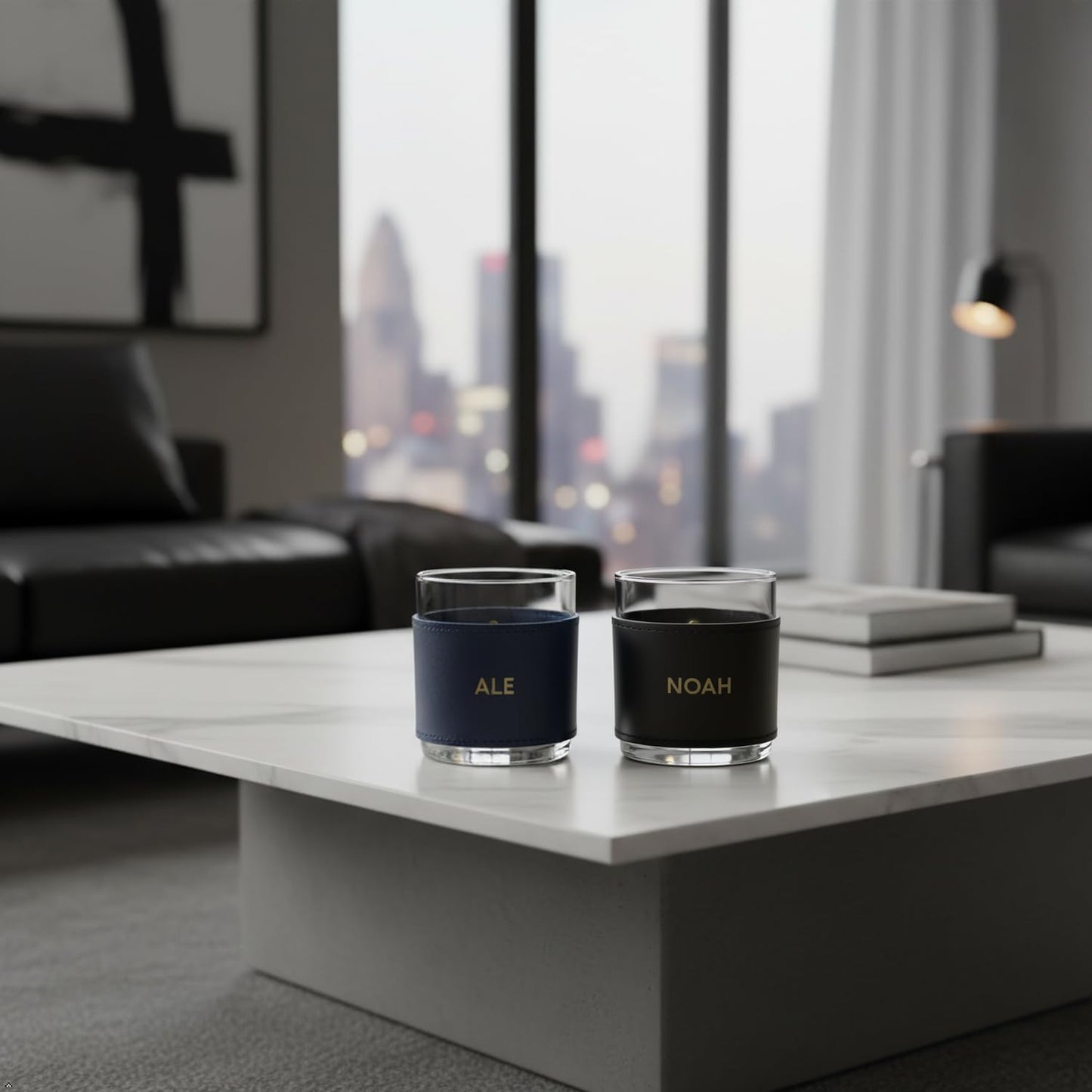 Northwind Personalized Leather Wrapped Rocks Glass - Made in USA - Comes with 10.5 OZ Whiskey Glass - Custom Monogram Full Grain Leather Bourbon Gift for Men, Groomsmen, Father's Day