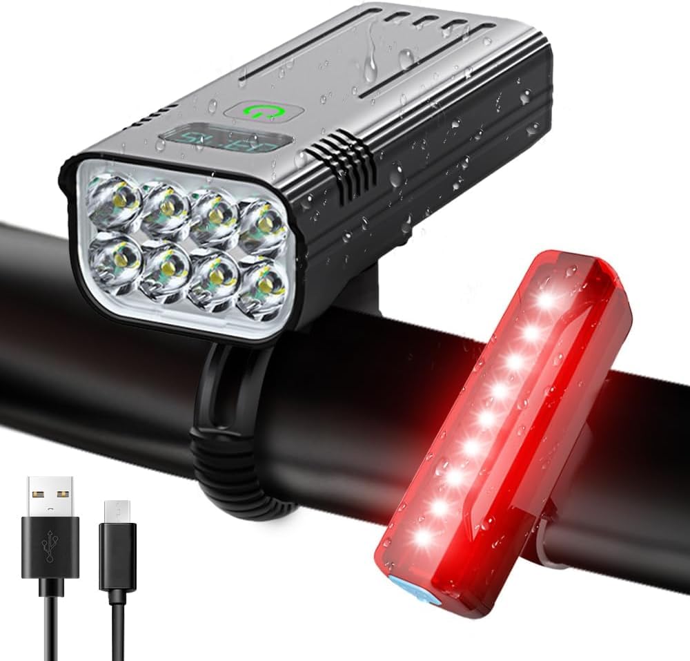 Victoper Bike Light, High Lumens Super Bright Bicycle Lite, 6+4 Modes USB Rechargeable Bike Headlight & Taillight Set, Waterproof Safety Bike Front & Rearlight for Road, Mountain, Night Riding