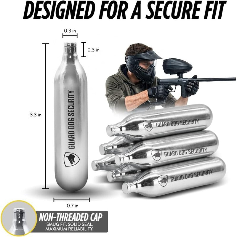 Guard Dog Security CO2 Cartridges - 8g & 12g Non-Threaded for BB Guns, Airsoft Pistols & Paintball Markers | Snug Fit, Solid Seal