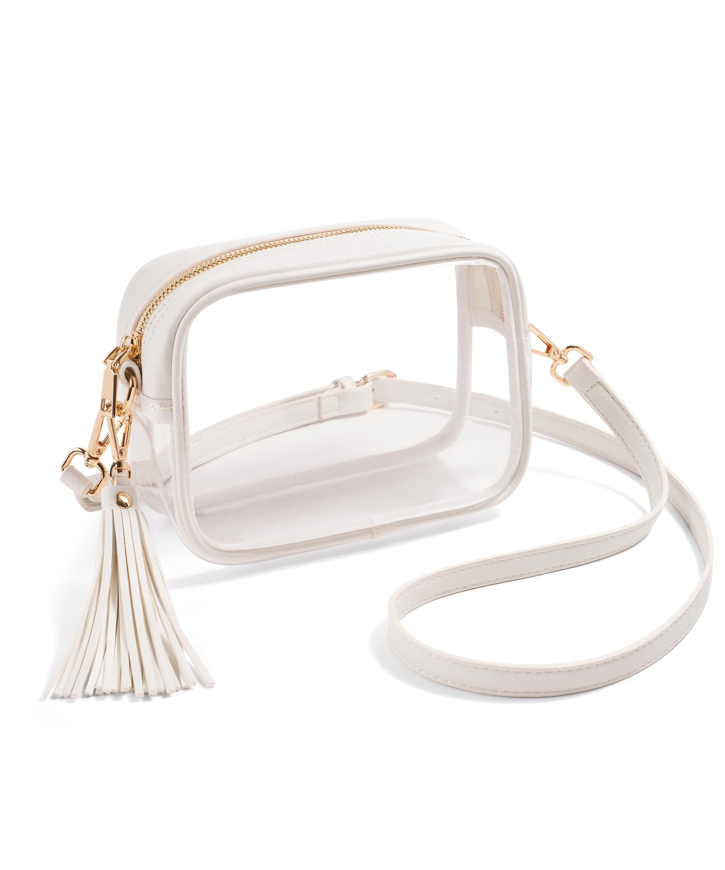 Yarnic Clear Bag Stadium Approved, PVC Transparent Crossbody Purse for Concert Sports Event Small Women Bags with Adjustable Shoulder Strap (White)