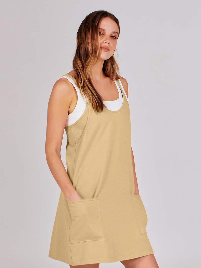 ANRABESS Women Athletic Dress Summer Tennis Workout Active Sports Mini Romper Dress Built in Shorts Travel Vacation Clothes Light Yellow Large