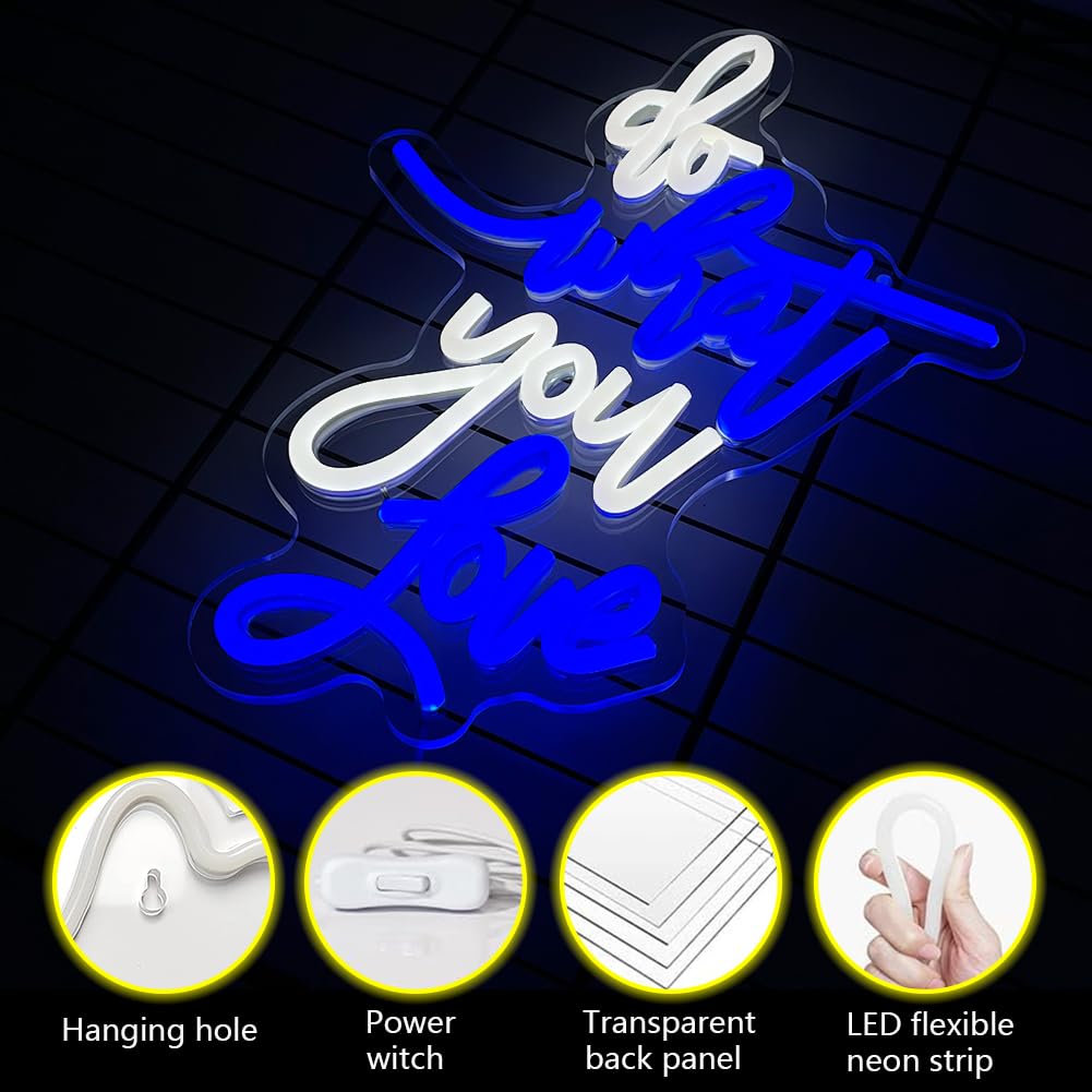 UExnkj-Y Do What You Love Neon Sign Blue White Led Neon Sign Words Neon Lights USB Powered Neon Wall Signs for Bedroom Neon Signs for Wedding, Engagement, Birhthday, Valentines Day Decor