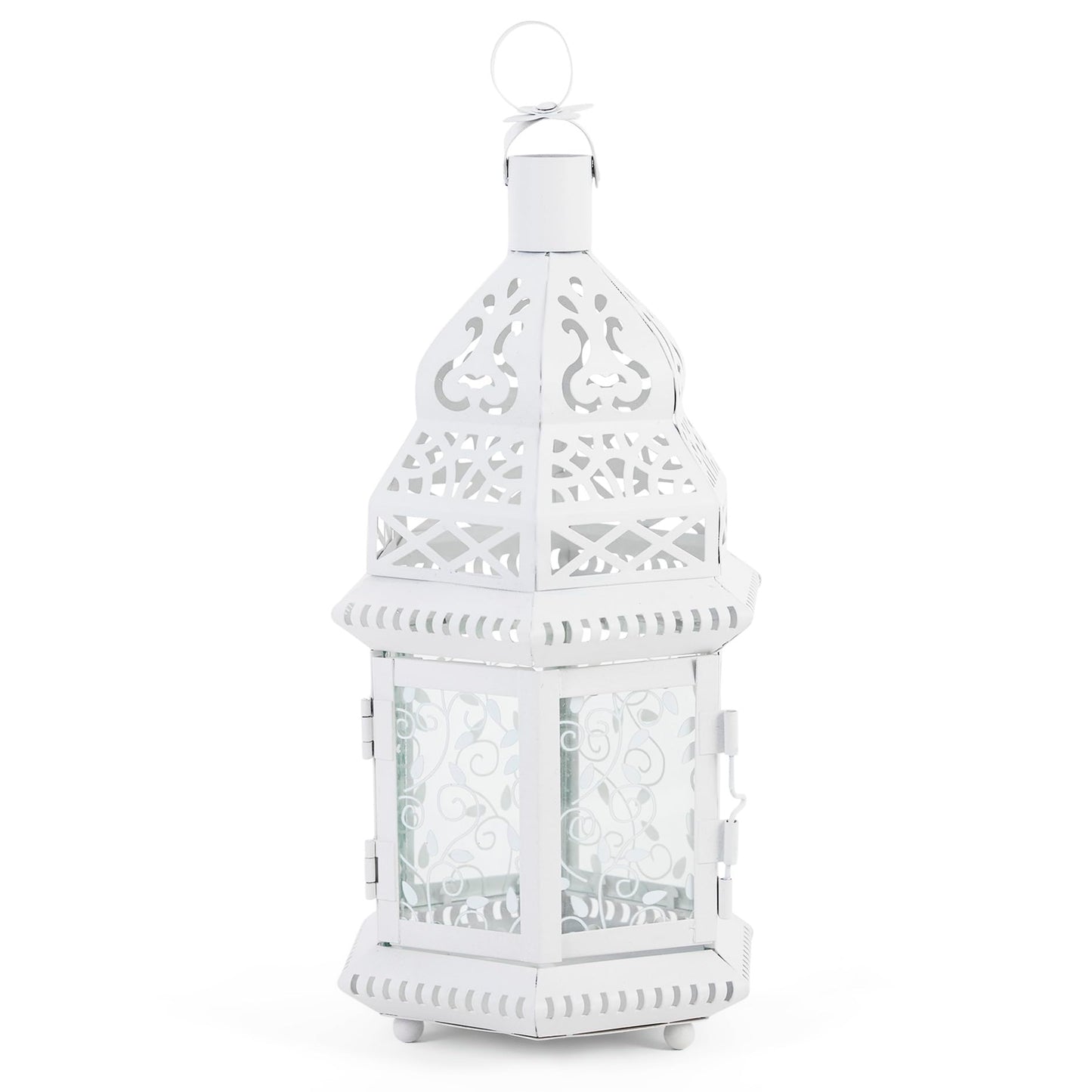 Accent Plus Christmas Decorations Indoor Lantern Decorative Outdoor Christmas Decorations Candle Lantern Moroccan Candle Holders Metal Hanging Lantern, White 6 X 5 X 12 Inches