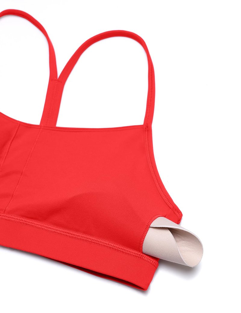 CRZ YOGA Butterluxe Womens Y Back Sports Bra - Padded Racerback Low Impact Spaghetti Thin Strap Workout Yoga Top Deep Red Large