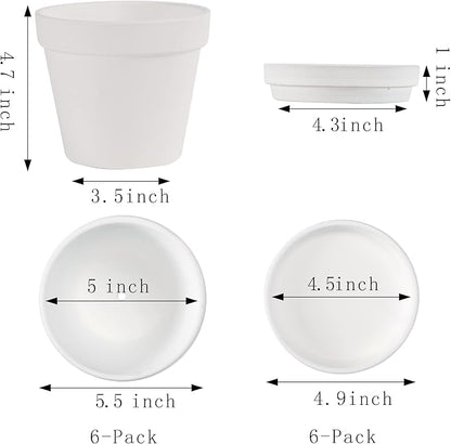 Terra Cotta Pots with Saucer- 6-Pack Large Terracotta Pot Clay Pots 5.5'' Clay Ceramic Pottery Planter Cactus Flower Pots Succulent Pot with Drainage Hole- for Plants,Crafts terra cotta planter(White)