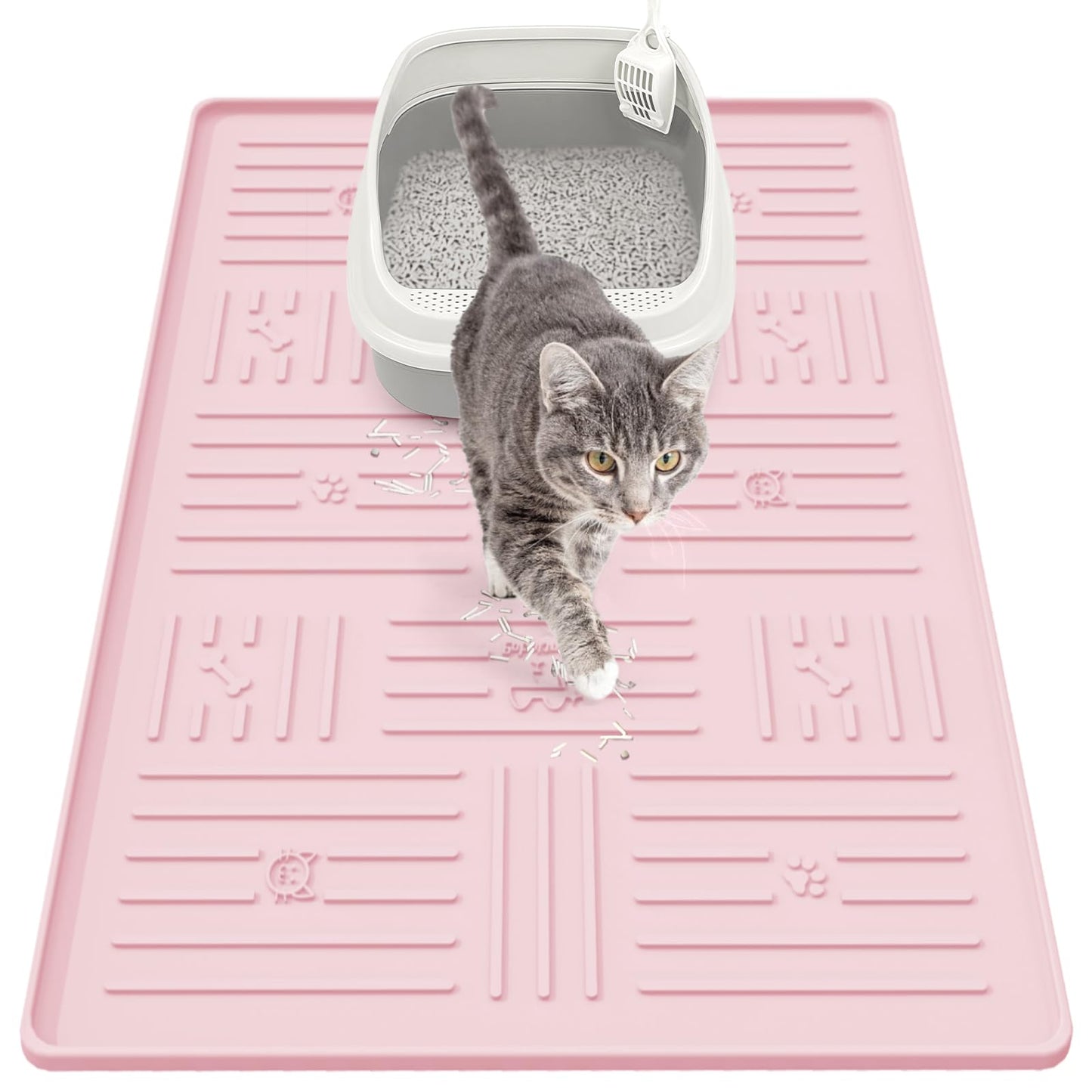 Gentledog Large Silicone Cat Litter Mat, 34.3" X 24.8" Litter Trapping Mat, Soft and Waterproof Cat Litter Box Mats for Floor-Pink