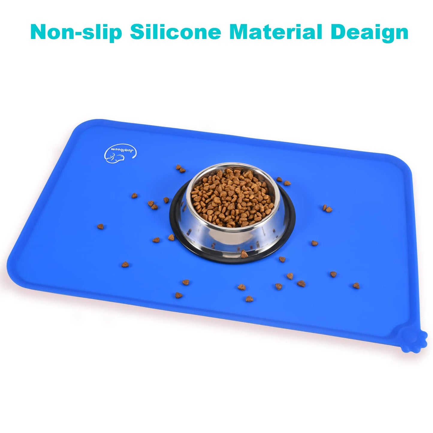 Juqiboom Silicone Waterproof Dog Cat Pet Feeding Mats, Non Slip, Easy Clean Pet Dog Cat Bowl Mats Placemat (18.5" x 11.5") Navy Blue