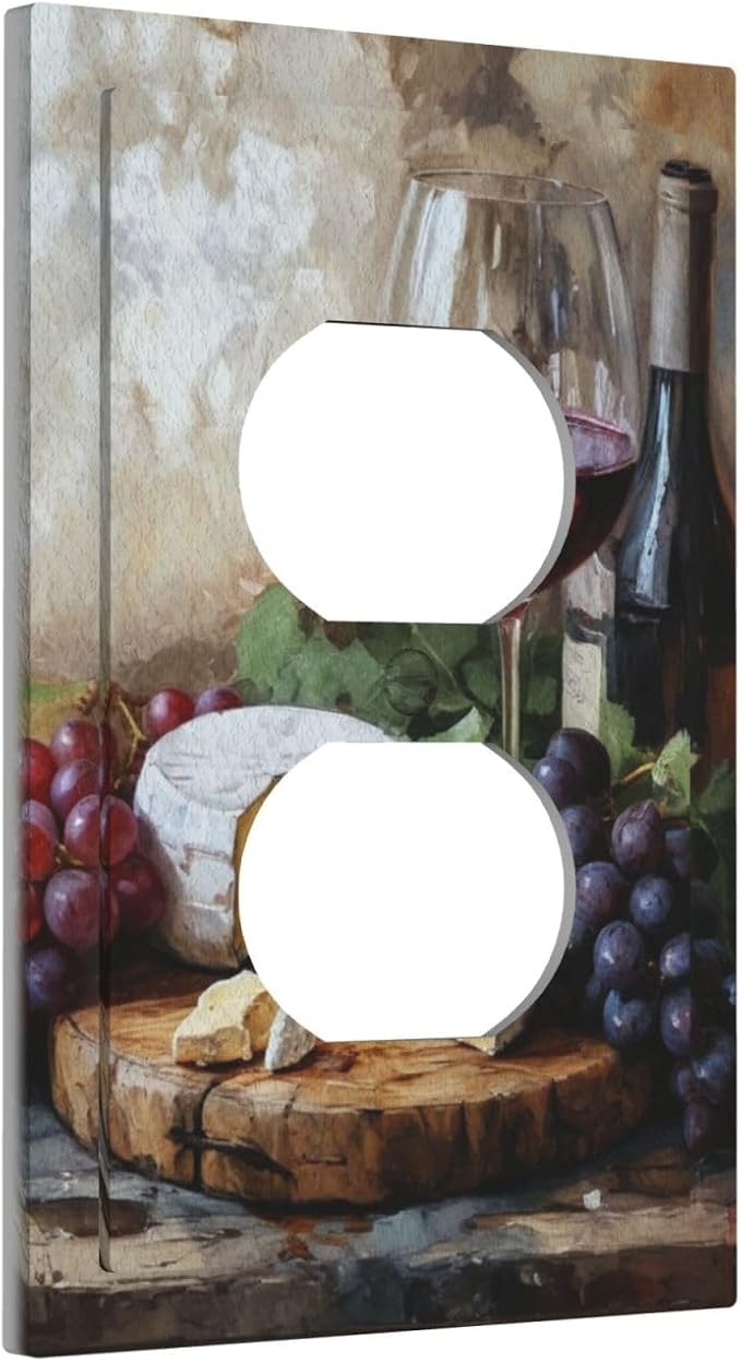 Decorative Art Light Switch Covers Wineglass & Artisanal Cheeses 1 Gang Single Duplex Outlet Wall Plate Switchplate Electrical Faceplate for Home Decor