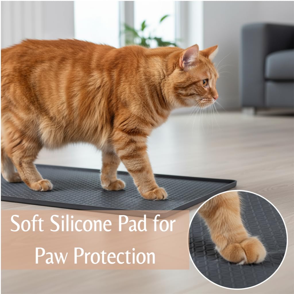 Cat Litter Mat 51" x 25.6" XL Silicone Litter Box Mat, Waterproof Non-Slip Kitty Litter Mat - Easy to Clean for Multi-Cat & Automatic Litter Boxes, Cat Mat for Litter Box with Raised Lip