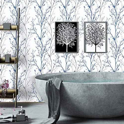 Grey Blue Tree Branches Peel and Stick Contact Paper 17.7" x 78.7" Modern Tree Branch Removable Wallpaper Natural Wall Paper Self-Adhesive Vinyl for Drawer Liner Furniture Crafts Accent Walls