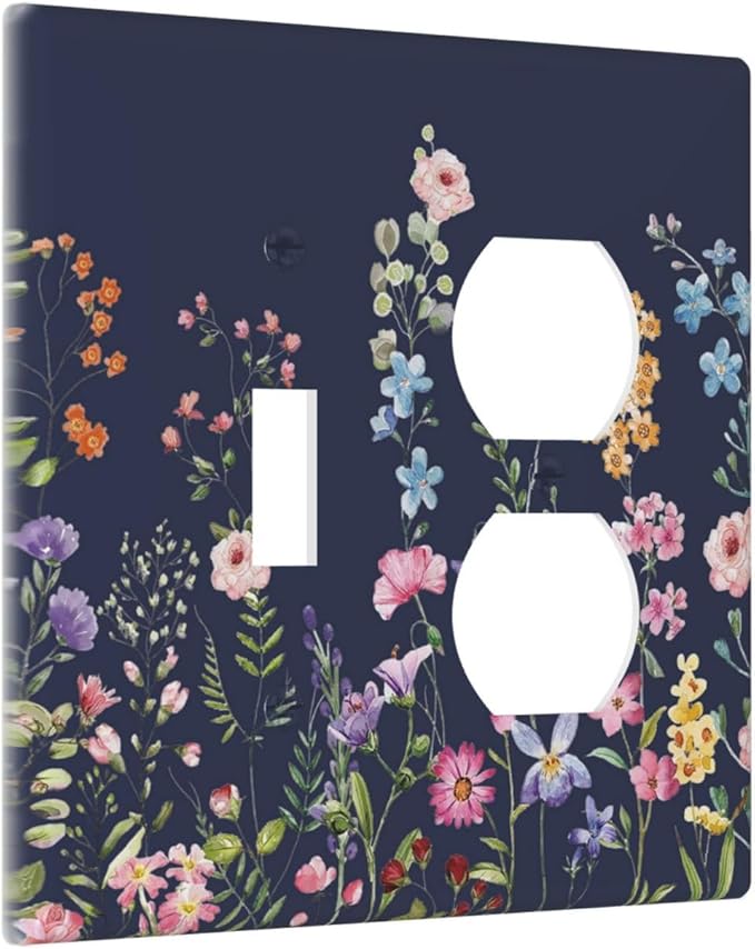 Decorative Light Switch Cover Plate Rustic Wild Floral Darkground Vintage Watercolor Flower 2 Gang Outlet Covers 1 Toggle 1 Duplex Wall Plate Decorate Electrical Switch Plate Covers