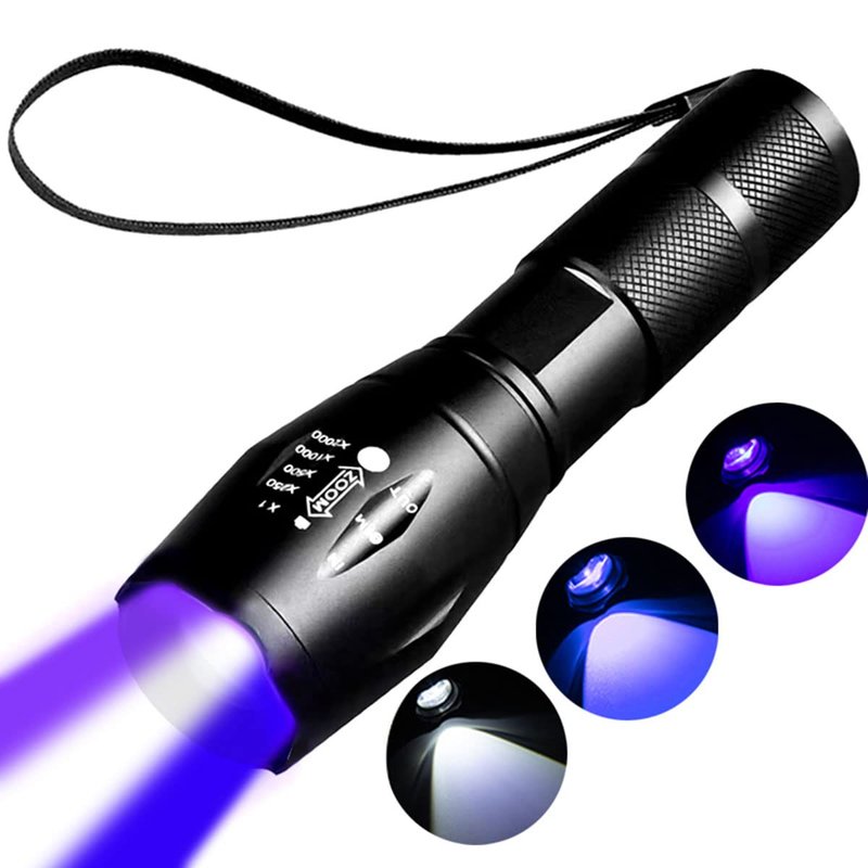 YZYOE Rechargeable Black Light Flashlight mini，Blue Light Flashlight Rechargeable，Black Light Flashlight for Hunting，LED UV Torch 3 in 1 UV Black Light and Blue Light and White Lights，3 Modes.