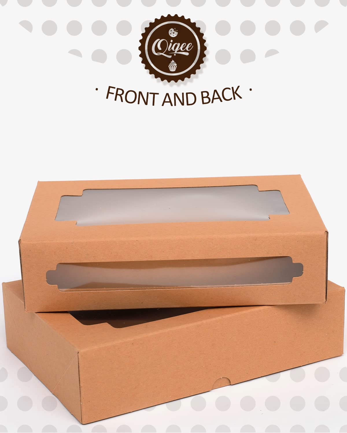 qiqee 36Packs Auto-pop up Kraft Cookie Boxes for Gift Giving 8x5.3x2 inch Brown Treat Box with Window One Second Folding Bakery Box for Donuts Candies and Biscuit