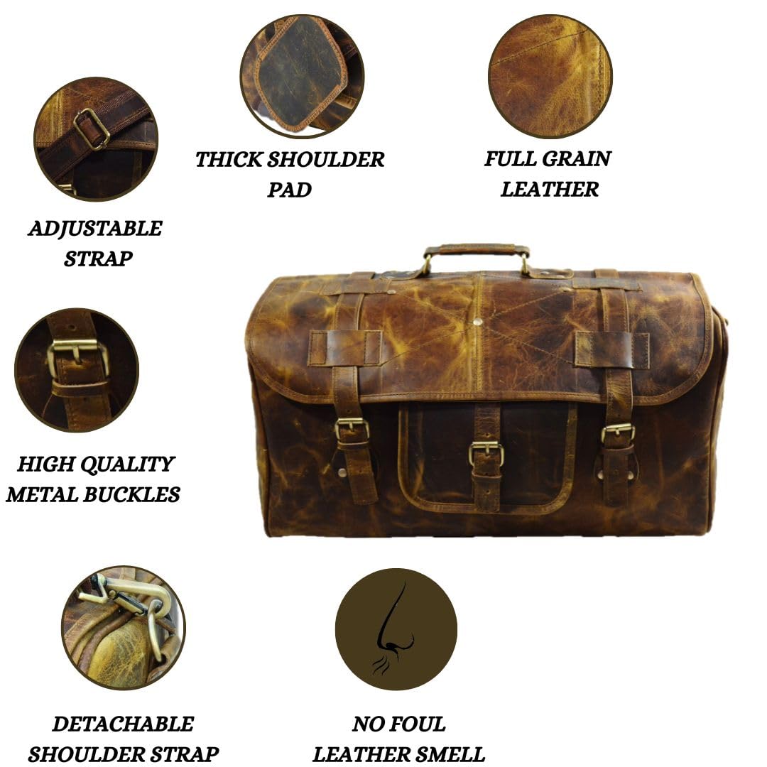 Urban Dezire Leather Duffel Travel Gym Overnight Weekend Leather Bag Sports Cabin