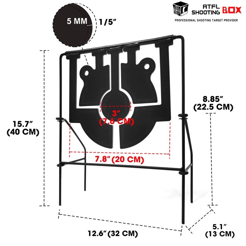 Atflbox 5 in 1 Rimfire Resetting Target, Heavy Metal Spinning Airgun Rifles and Handguns Shooting Target for Outdoor and Backyard, Rated for .22 .25 .30 Caliber