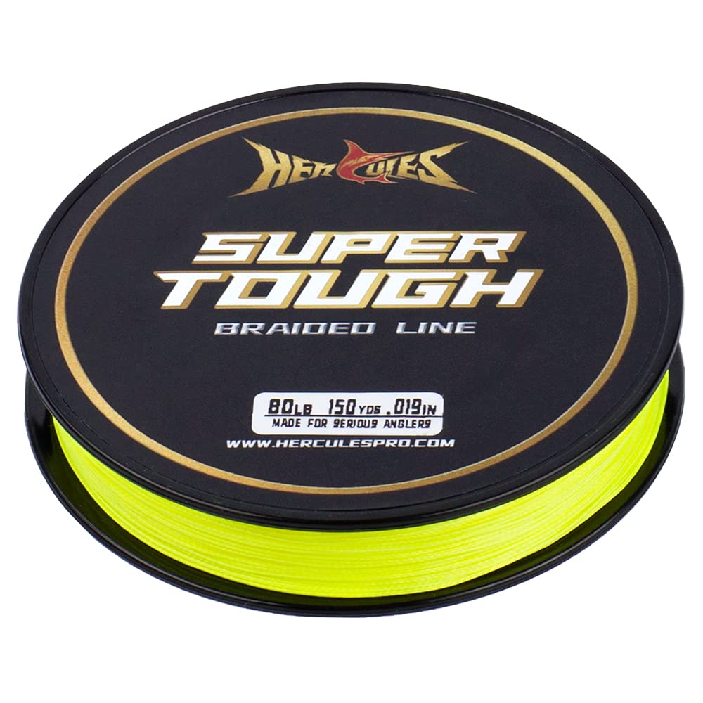 HERCULES Super Tough Braided Fishing Line 40 pounds Test Hi-Vis Yellow 40LB (150 Yards) - 8 Strands