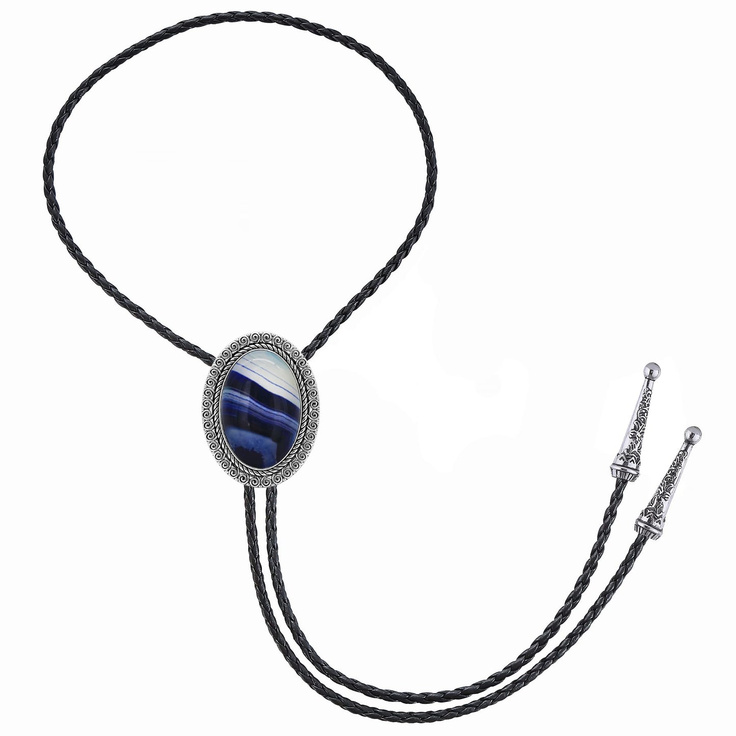 GelConnie Blue Bolo Tie for Men Western Cowboy Tie Necklace Silver Bolo Tie Leather Necktie Halloween Tie Accessories for Women