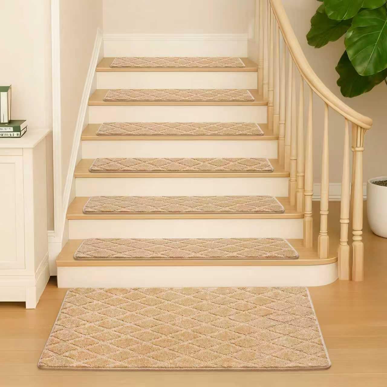 JOYKISS 9"x30" Stair Treads for Wooden Steps Indoor, 2Pcs Non Slip Peel and Stick Carpet Stair Treads, Washable & Reusable Self Adhesive Stair Runner Rug for Kids Elders Pets - Beige