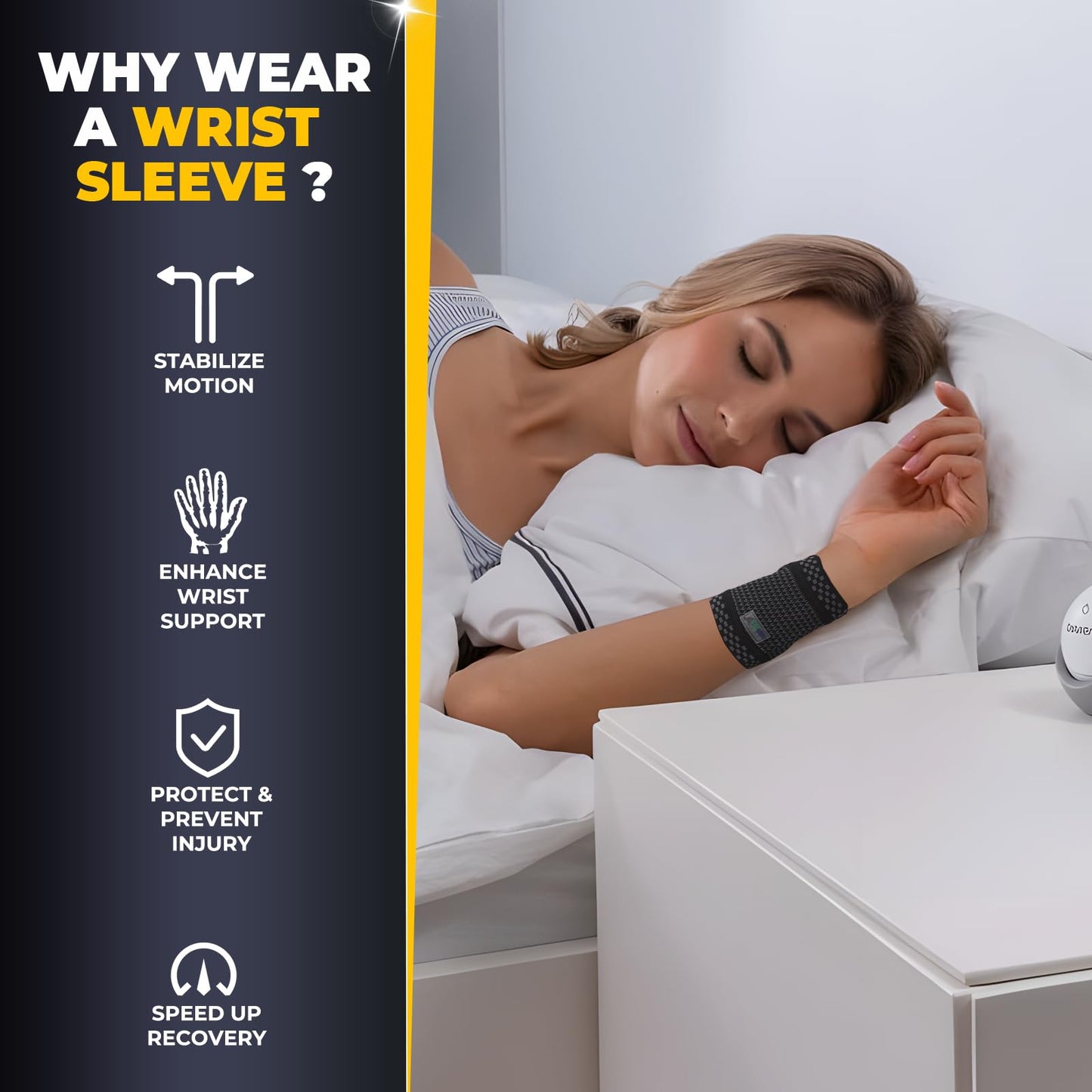 NeoTech Care Wrist Band - Light, Elastic, Men, Women, Right or Left (Black Color, Size M, 1 Unit)