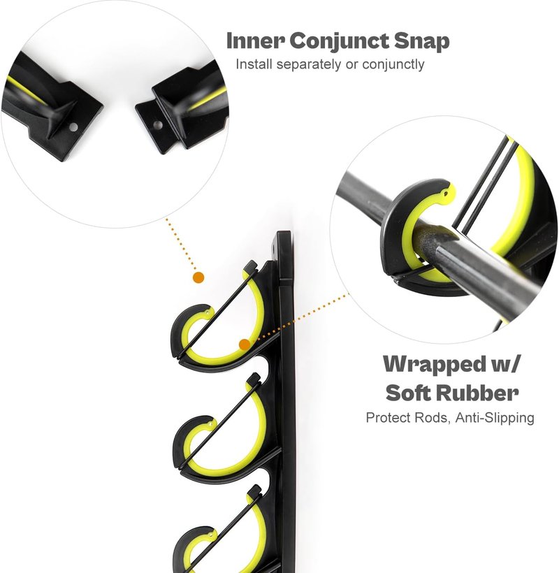 Fishing Rod Rack - Wall Mounted Rubber Coated Holders for 8/16 Poles | Garage & Vehicle Storage Solutions