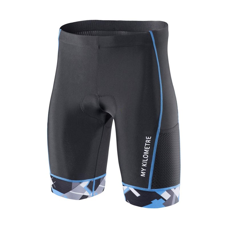 MY KILOMETRE Mens Triathlon Shorts with Adjustable Drawstring Easy Reach Leg Pockets Chamois for Long-Distance Tri Race (Black-Blue X-Large)